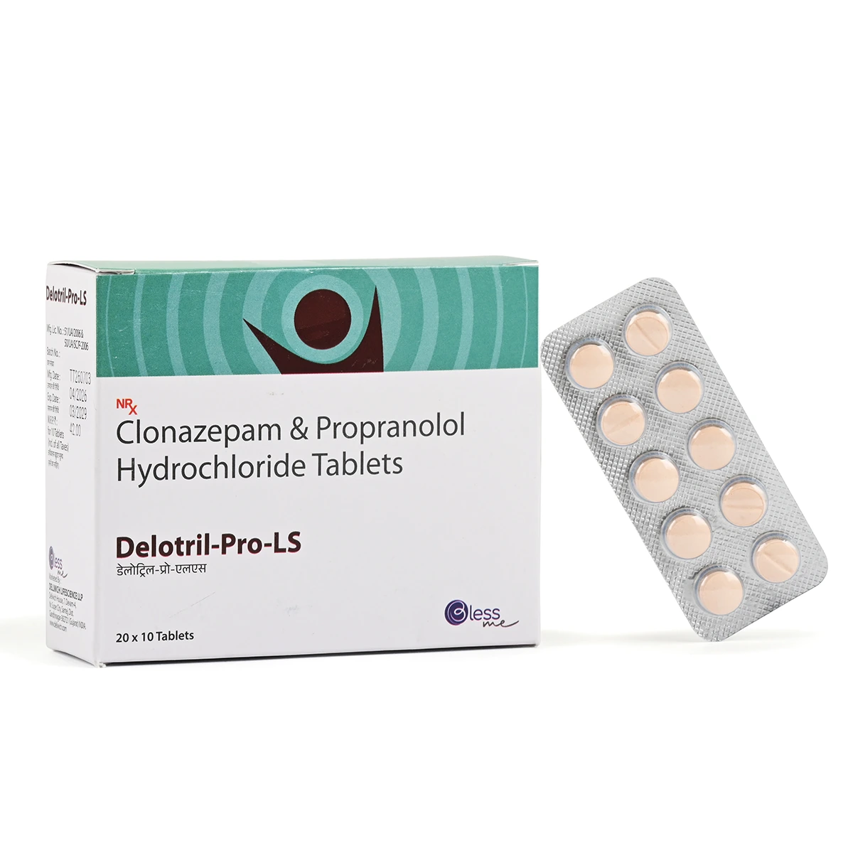 DELOTRIL-PRO-LS Clonazepam 0.25 mg and Propranolol 10 mg pack by Blessme - Dellwich Lifescience
